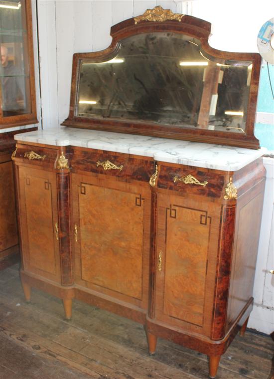 Continental burr ash and yewwood cabinet on sideboard